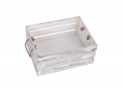 Basket, LARGE DISTRESSED WHITE ROPE HANDLED CRATE