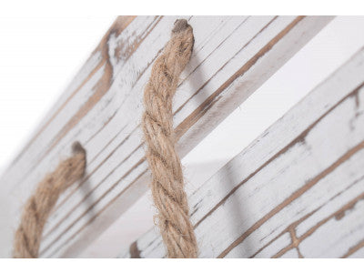 Basket, LARGE DISTRESSED WHITE ROPE HANDLED CRATE