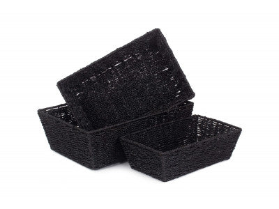 Basket, Set of 3 BLACK PAPER ROPE TRAY 