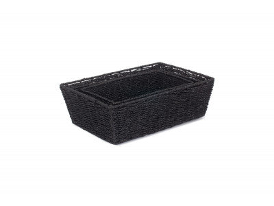 Basket, Set of 3 BLACK PAPER ROPE TRAY 