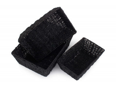Basket, Set of 3 BLACK PAPER ROPE TRAY 