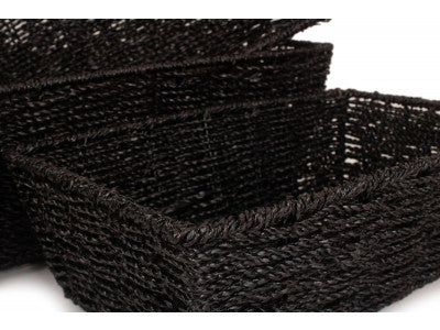 Basket, Set of 3 BLACK PAPER ROPE TRAY 