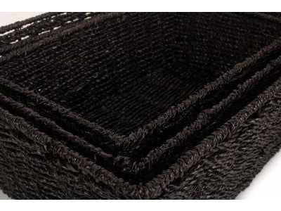Basket, Set of 3 BLACK PAPER ROPE TRAY 