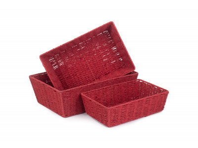 Basket, Set of 3 RED PAPER ROPE TRAY 