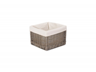 Basket, SMALL SQUARE ANTIQUE WASH LINED STORAGE BASKET