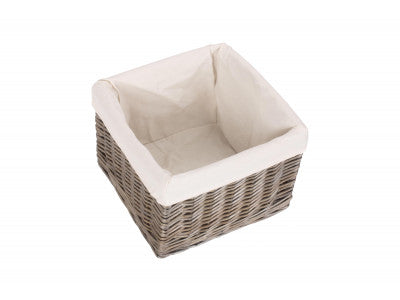 Basket, SMALL SQUARE ANTIQUE WASH LINED STORAGE BASKET