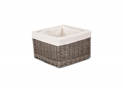 Basket, SQUARE ANTIQUE WASH STORAGE BASKETS with WHITE LINING SET 2 