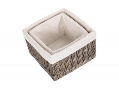 Basket, SQUARE ANTIQUE WASH STORAGE BASKETS with WHITE LINING SET 2 