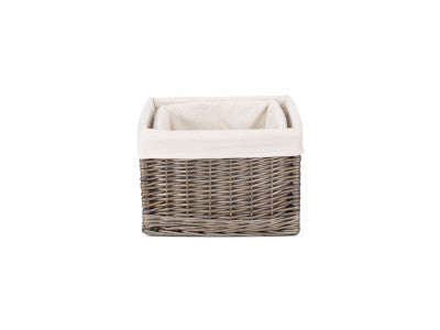 Basket, SQUARE ANTIQUE WASH STORAGE BASKETS with WHITE LINING SET 2 