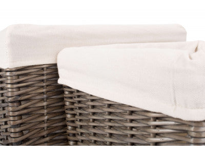 Basket, SQUARE ANTIQUE WASH STORAGE BASKETS with WHITE LINING SET 2 