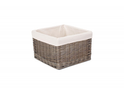 Basket, MEDIUM SQUARE ANTIQUE WASH LINED STORAGE BASKET