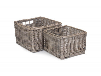 Basket, Set of 2 SQUARE ANTIQUE WASH UNLINED STORAGE BASKETS 