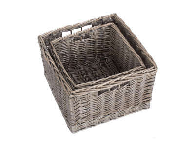 Basket, Set of 2 SQUARE ANTIQUE WASH UNLINED STORAGE BASKETS 
