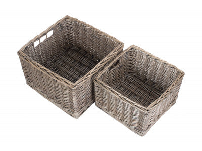 Basket, Set of 2 SQUARE ANTIQUE WASH UNLINED STORAGE BASKETS 