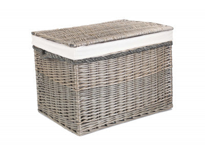 "Basket, 23" ANTIQUE WASH STORAGE HAMPER with WHITE LINING"