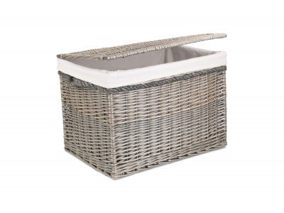 "Basket, 23" ANTIQUE WASH STORAGE HAMPER with WHITE LINING"