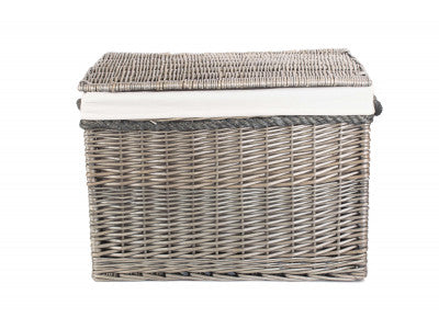 "Basket, 23" ANTIQUE WASH STORAGE HAMPER with WHITE LINING"