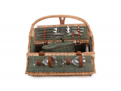 Basket, 2 PERSON GREEN TWEED BARREL HAMPER