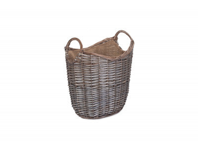 Basket, SMALL SCOOP NECK ANTIQUE WASH HESSIAN LINED BASKET