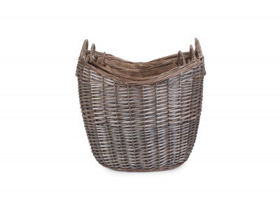 Basket, SCOOP NECK ANTIQUE WASH HESSIAN LINED BASKET SET 3 