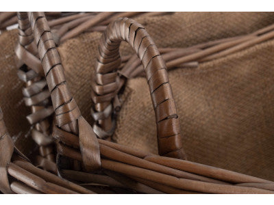 Basket, SCOOP NECK ANTIQUE WASH HESSIAN LINED BASKET SET 3 