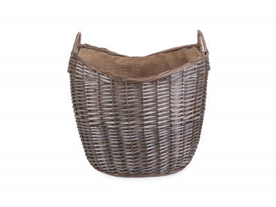 Basket, LARGE SCOOP NECK ANTIQUE WASH HESSIAN LINED BASKET