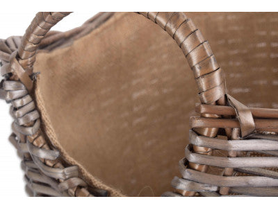 Basket, LARGE SCOOP NECK ANTIQUE WASH HESSIAN LINED BASKET
