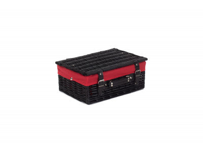 "Basket, 14" BLACK HAMPER with RED LINING"