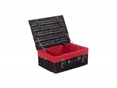 "Basket, 14" BLACK HAMPER with RED LINING"