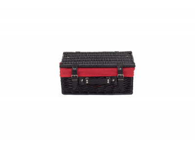 "Basket, 14" BLACK HAMPER with RED LINING"