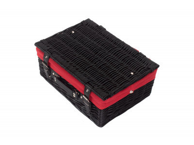 "Basket, 14" BLACK HAMPER with RED LINING"