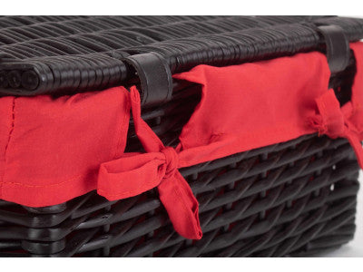 "Basket, 14" BLACK HAMPER with RED LINING"