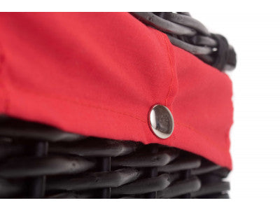 "Basket, 14" BLACK HAMPER with RED LINING"