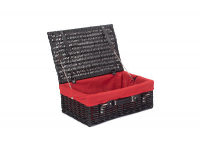 "Basket, 18" BLACK HAMPER with RED LINING"