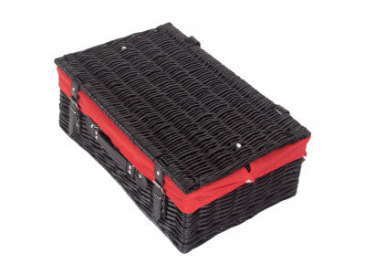 "Basket, 18" BLACK HAMPER with RED LINING"