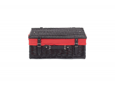 "Basket, 18" BLACK HAMPER with RED LINING"
