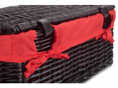 "Basket, 18" BLACK HAMPER with RED LINING"