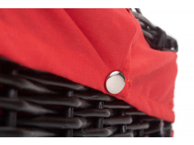 "Basket, 18" BLACK HAMPER with RED LINING"