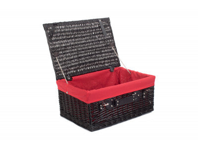"Basket, 20" BLACK HAMPER with RED LINING"