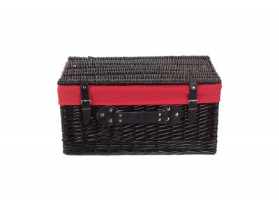 "Basket, 20" BLACK HAMPER with RED LINING"