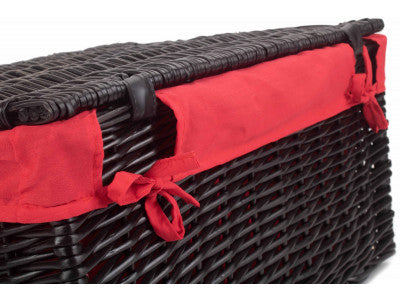 "Basket, 20" BLACK HAMPER with RED LINING"