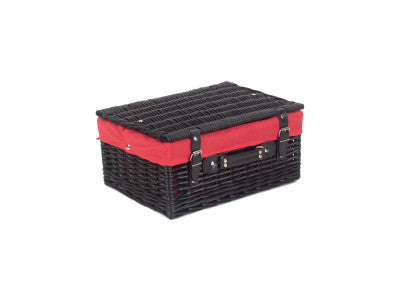 "Basket, 16" BLACK HAMPER with RED LINING"