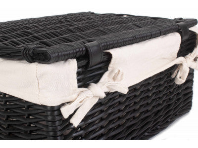 "Basket, 16" BLACK HAMPER with WHITE LINING"