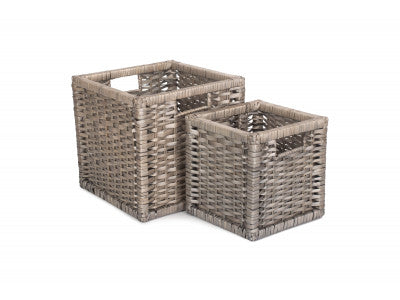 Basket, Set of 2 WOODEN FRAMED SPLIT WILLOW STORAGE BASKETS 