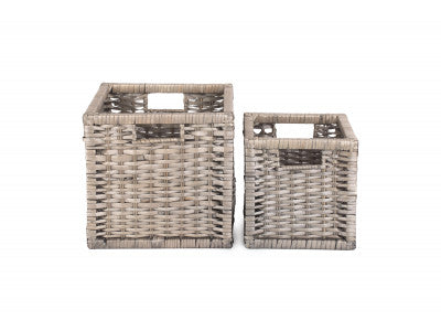 Basket, Set of 2 WOODEN FRAMED SPLIT WILLOW STORAGE BASKETS 