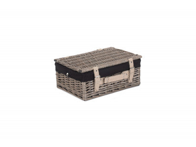 "Basket, 14" ANTIQUE WASH HAMPER with BLACK LINING"