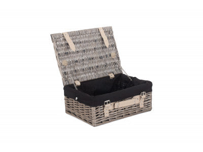 "Basket, 14" ANTIQUE WASH HAMPER with BLACK LINING"