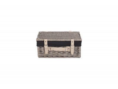 "Basket, 14" ANTIQUE WASH HAMPER with BLACK LINING"