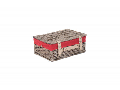 "Basket, 14" ANTIQUE WASH HAMPER with RED LINING"