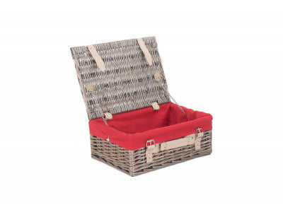 "Basket, 14" ANTIQUE WASH HAMPER with RED LINING"